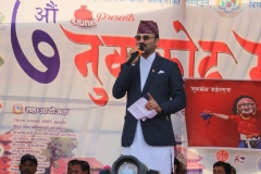 Mr. Majgainya is hosting a public program in Nuwakot district."